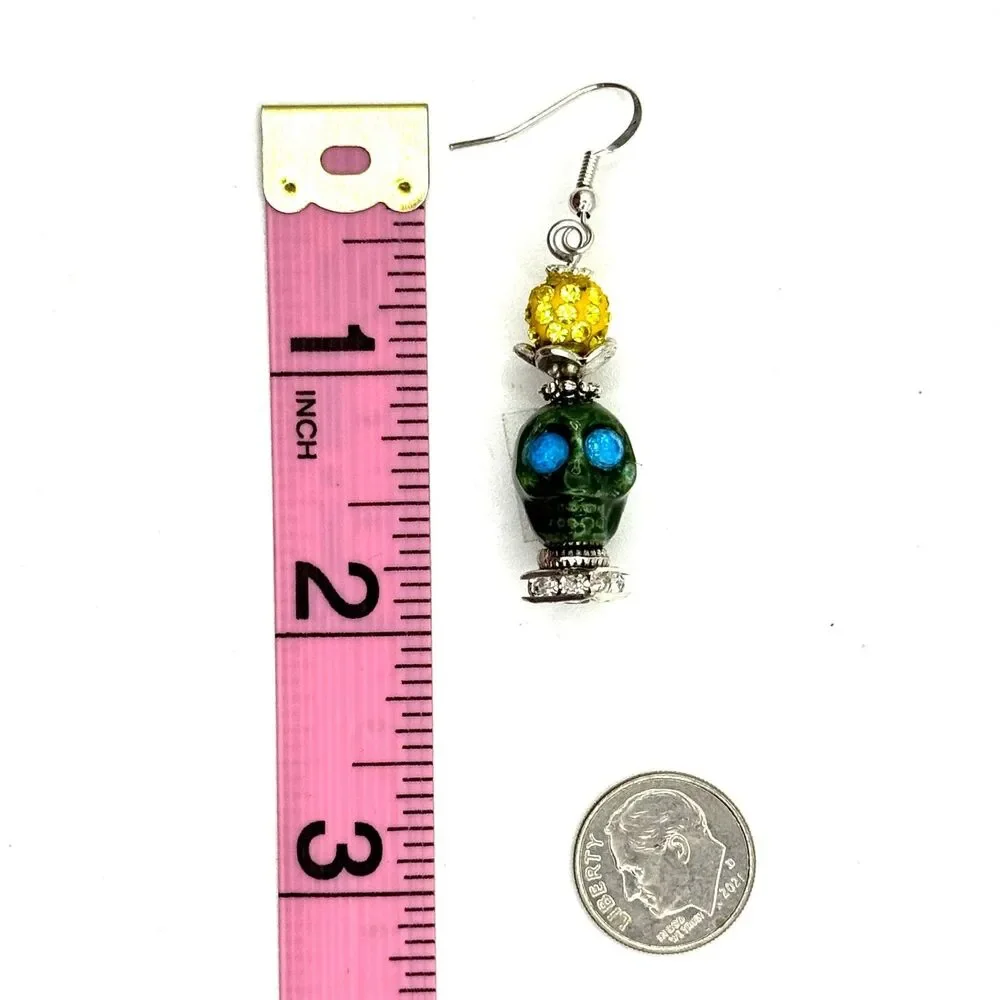 Dark green Skull Day of the Dead Dia de Muertos Dangle Earrings Halloween  Women